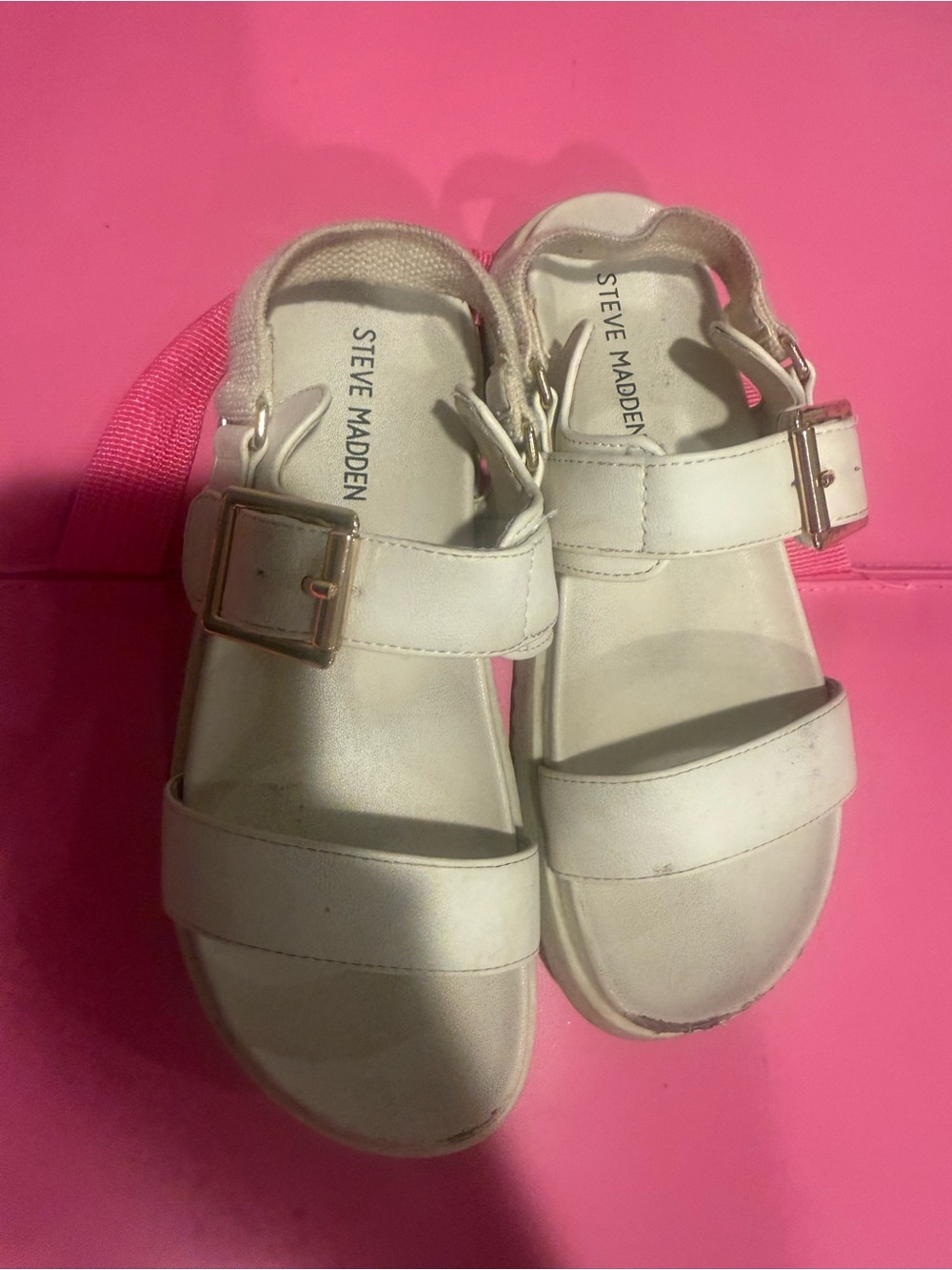 Steve Madden Kids White Double-Strap Buckle Sandals